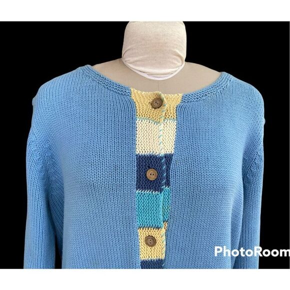 Orvis Women’s Vintage Knit Cardigan Baby Blue w/Color Block Detail Sz.XL Y2K Bix - Picture 4 of 11